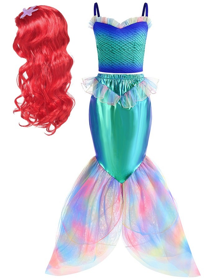 Little Girls Mermaid Princess Costume Party Dress For Kids Mermaid Costume Princess Dress Up With Hairstyle