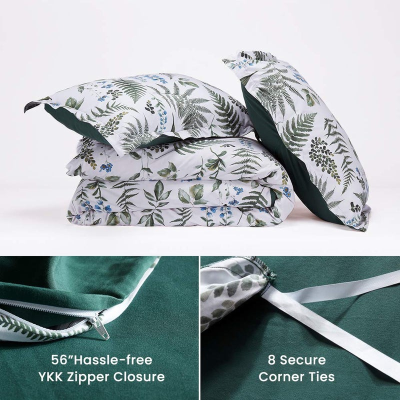 SLEEP ZONE مجموعة أغطية لحاف سليب زون بنمط مطبوع نباتات استوائية 120 جرام 1 غطاء وسادة ناعم للغاية إغلاق بسحاب روابط زوايا خضراء توأم (68 × 90 بوصة | 1 غطاء وسادة) - Image 4