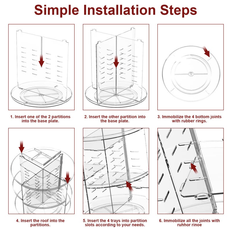Miserwe Makeup Organizer 360 Rotating Cosmetic Organizer DIY Adjustable Makeup Carousel Spinning Holder Rack, Large Capacity Cosmetic Storage Box Makeup Brushes Organizer for Vanity Countertop (Clear) - Image 4