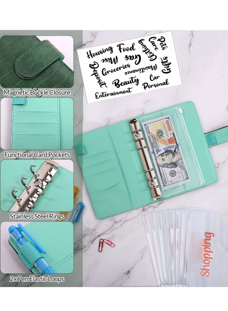 SOLARAE Budget Binder with 8pcs Cash Envelopes for Budgeting, Crocodile Pattern A6 Binder with 2Pcs Label Stickers and 12Pcs Expense Trackers Money Organizer for Cash for Saving Binder(Green) - Image 3