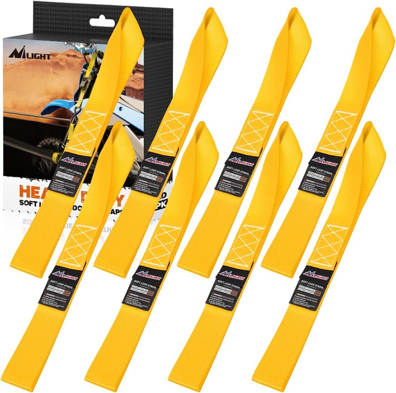 Nilight Soft Loop 1.7”×17’ Motorcycle Tie Down Straps 12000Lbs Max Break Strength Heavy Duty Straps for Securing ATV UTV Kayak Paddle Board Dirt Bike Moving Cargo Lawn & Garden Equipment (8PK-Yellow) - Image 1
