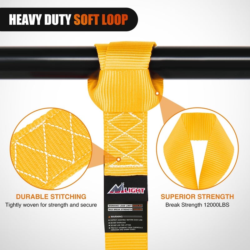Nilight Soft Loop 1.7”×17’ Motorcycle Tie Down Straps 12000Lbs Max Break Strength Heavy Duty Straps for Securing ATV UTV Kayak Paddle Board Dirt Bike Moving Cargo Lawn & Garden Equipment (8PK-Yellow) - Image 3