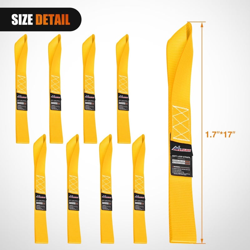 Nilight Soft Loop 1.7”×17’ Motorcycle Tie Down Straps 12000Lbs Max Break Strength Heavy Duty Straps for Securing ATV UTV Kayak Paddle Board Dirt Bike Moving Cargo Lawn & Garden Equipment (8PK-Yellow) - Image 2
