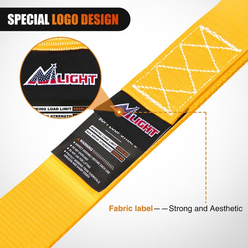 Nilight Soft Loop 1.7”×17’ Motorcycle Tie Down Straps 12000Lbs Max Break Strength Heavy Duty Straps for Securing ATV UTV Kayak Paddle Board Dirt Bike Moving Cargo Lawn & Garden Equipment (8PK-Yellow) - Image 4