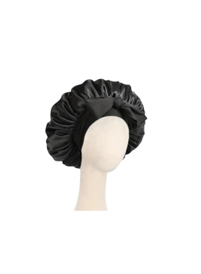 Elegant Silk Sleep Bonnet for Women, Single Layer Satin Fabric, High-Tech Care, Can Be Worn While Sleeping, Plus Sponge Headband for Heatless Curling at Night for a Gorgeous Natural Look, Black - Image 3