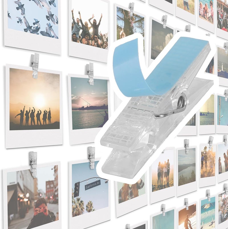 Toros 20 Pack Mini Self Adhesive Clips for Pictures - Clip Photo Holders for Wall, Photo Cards Hanging Display Board & Picture Boards, Artwork Photos Holders Hangers Room Decor (Clear) - Image 1