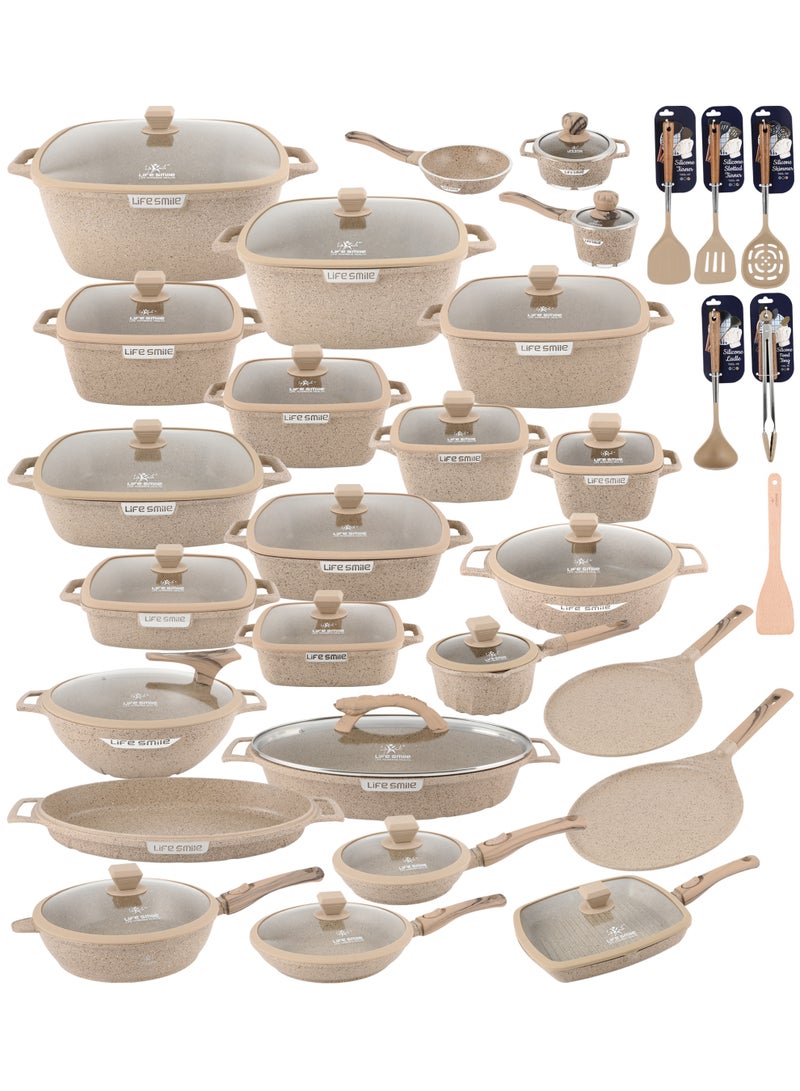 Life Smile Granite Nonstick Cookware Set with Silicone Utensils | Complete Pots & Pans Set with Soup Pots, Shallow Pots, Fry Pans, Wok, Grill Pan, Fish Pan, Pizza Pan & Hot Pot | PFOA-Free Induction Base Cookware - Image 1