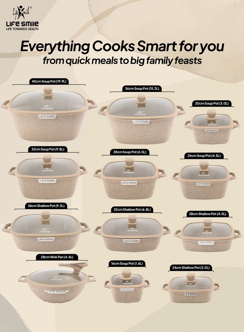 Life Smile Granite Nonstick Cookware Set with Silicone Utensils | Complete Pots & Pans Set with Soup Pots, Shallow Pots, Fry Pans, Wok, Grill Pan, Fish Pan, Pizza Pan & Hot Pot | PFOA-Free Induction Base Cookware - Image 2