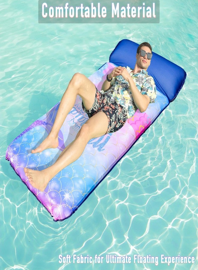 فايند يو ويل عوامات حمام سباحة كبيرة الحجم من FindUWill للبالغين، مقاس 72 بوصة × 37 بوصة، عوامة حمام سباحة مغطاة بالقماش مع مسند للرأس، عوامة حمام سباحة متينة للعطلات (حورية البحر) - Image 5