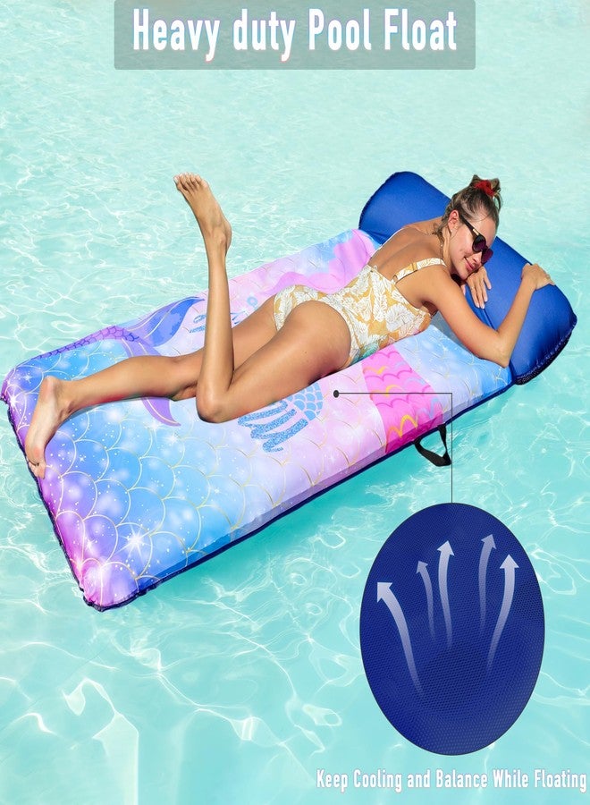 فايند يو ويل عوامات حمام سباحة كبيرة الحجم من FindUWill للبالغين، مقاس 72 بوصة × 37 بوصة، عوامة حمام سباحة مغطاة بالقماش مع مسند للرأس، عوامة حمام سباحة متينة للعطلات (حورية البحر) - Image 3