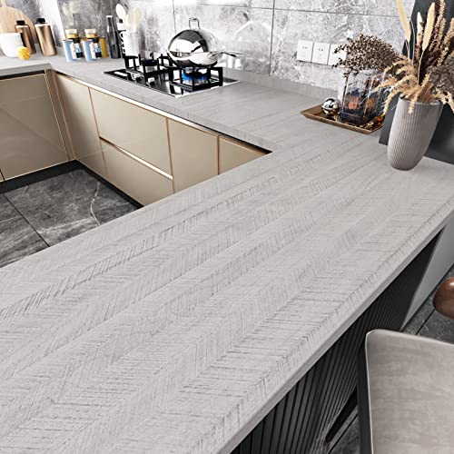 WESTICK Gray Wood Contact Paper for Walls Wallpaper Peel and Stick Countertops Kitchen Waterproof Wood Wallpaper for Living Room Bedroom Cabinets Self Adhesive Herringbone Wall Paper 15.8"x394" - Image 2