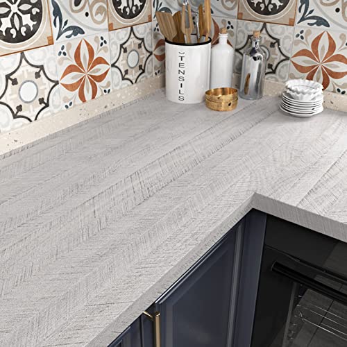 WESTICK Gray Wood Contact Paper for Walls Wallpaper Peel and Stick Countertops Kitchen Waterproof Wood Wallpaper for Living Room Bedroom Cabinets Self Adhesive Herringbone Wall Paper 15.8"x394" - Image 3