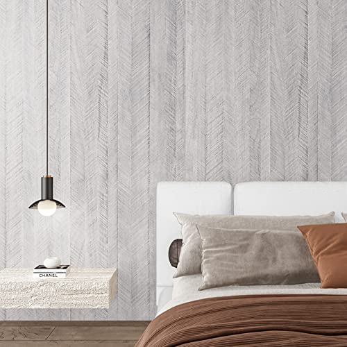 WESTICK Gray Wood Contact Paper for Walls Wallpaper Peel and Stick Countertops Kitchen Waterproof Wood Wallpaper for Living Room Bedroom Cabinets Self Adhesive Herringbone Wall Paper 15.8"x394" - Image 1