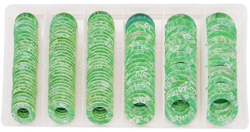 Dsnaduo 140PCS 6 Sizes Green Synthetic Fiber Oil Drain Plug Gaskets, Washer Assortment Kits Fit M12 M14 M16 M18 M20 (Green) Replace 097-130, 097-129, 097-128, 097-127 - Image 1