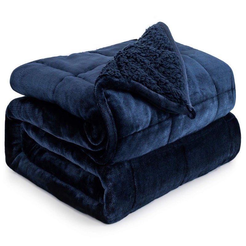 Cottonblue Sherpa Fleece Weighted Blanket 15 lbs for Adult Flannel Cozy Plush Bed Blankets Fuzzy Sherpa Flannel Blanket Full Size Minky Soft Blanket for Sofa Bed48 x 72 inches Navy Blue
