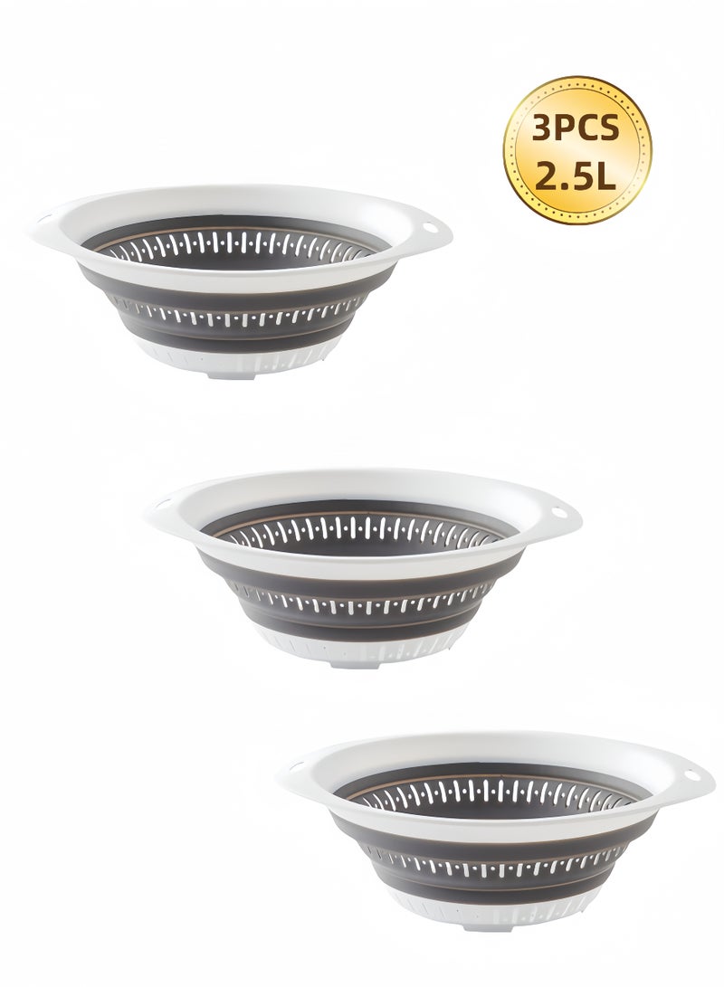 nihao 3PCS Latest Retractable Silicone Drainer Multifunctional Kitchen Drainer Vegetable And Fruit Drain Storage Basket Silicone Collapsible Colander, Square Collapsible Strainer With Handles Silicone Food Strainers For Draining Pasta Potatoes Fruits Vegetables-Oval - Gray and White. 31.2*13 CM,2.5L - Image 1