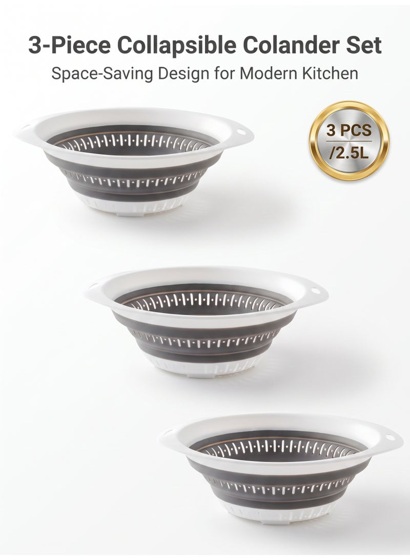 nihao 3PCS Latest Retractable Silicone Drainer Multifunctional Kitchen Drainer Vegetable And Fruit Drain Storage Basket Silicone Collapsible Colander, Square Collapsible Strainer With Handles Silicone Food Strainers For Draining Pasta Potatoes Fruits Vegetables-Oval - Gray and White. 31.2*13 CM,2.5L - Image 1