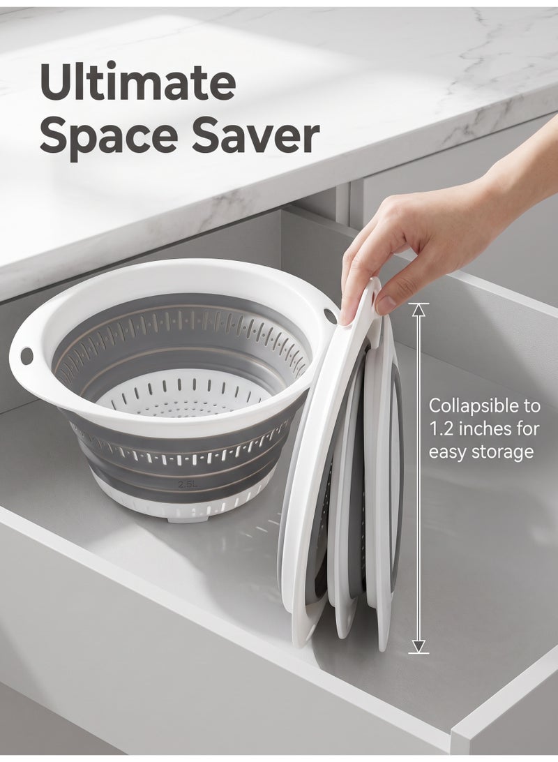 nihao 3PCS Latest Retractable Silicone Drainer Multifunctional Kitchen Drainer Vegetable And Fruit Drain Storage Basket Silicone Collapsible Colander, Square Collapsible Strainer With Handles Silicone Food Strainers For Draining Pasta Potatoes Fruits Vegetables-Oval - Gray and White. 31.2*13 CM,2.5L - Image 5
