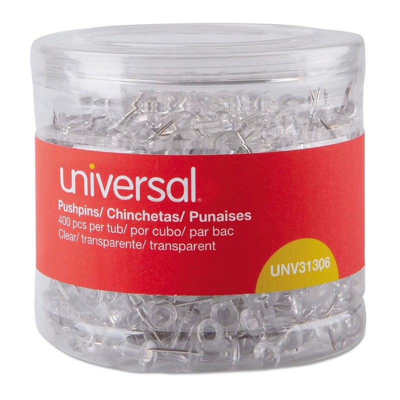 UNIVERSAL دبابيس دفع بلاستيكية عالمية UNV31306 بحجم 3/8 بوصة - شفافة (400/عبوة) - Image 1