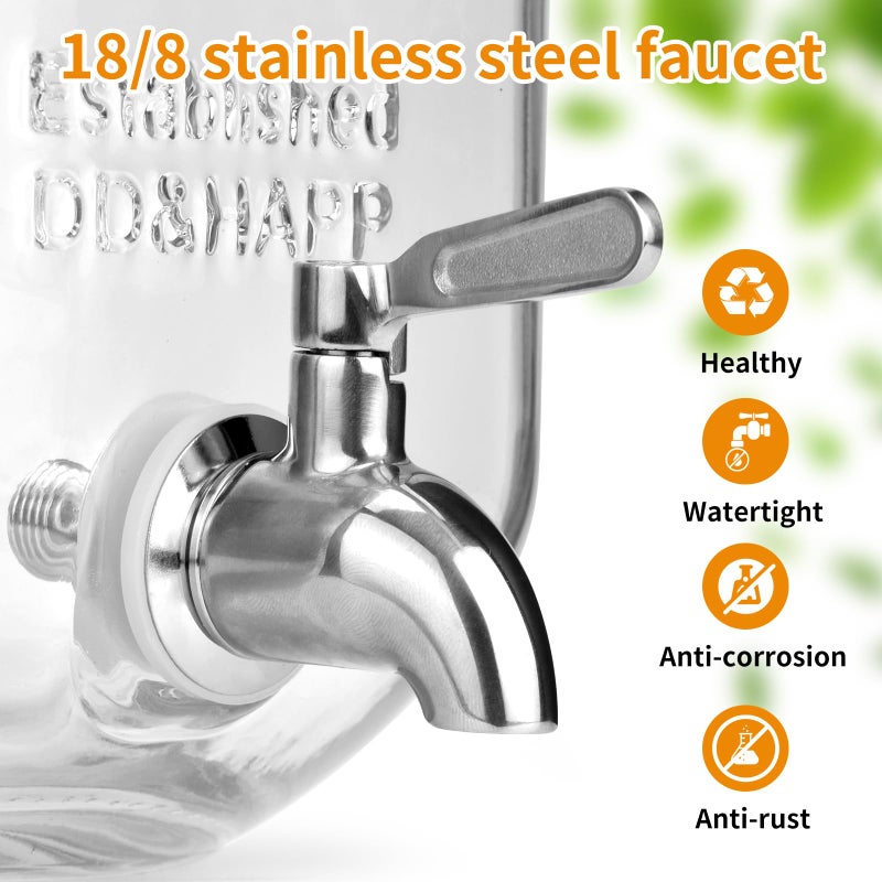 DD&HAPP Glass Beverage Dispenser With Stainless Steel Spigot,1.2 Gallon Mason Jar Drink Dispenser,Sun Tea,Lemonade & Juice Dispenser for Parties, Weddings & Events.Leak-Proof, Infuser Included. - Image 3