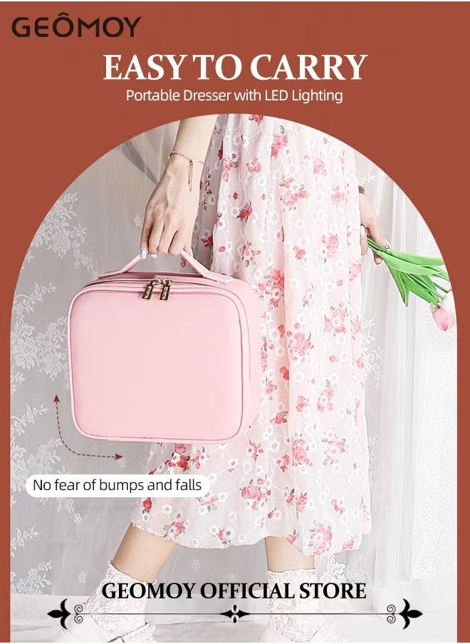 Geomoy Makeup Bag with LED Mirror of 3-level Adjustable Brightness Essential for Makeup in The Dark Storage Box and Dividers suitable for Cosmetics Jewelry and Other Makeup Tools  - Image 4
