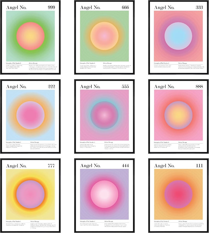 97 Decor Angel Number Poster - Aura Poster Aesthetic, Spiritual Posters, Gradient Angel Numbers Print, Pink Aura Balance Energy Pictures, Colorful Aura Wall Art for Bedroom (8x10 UNFRAMED) - Image 1