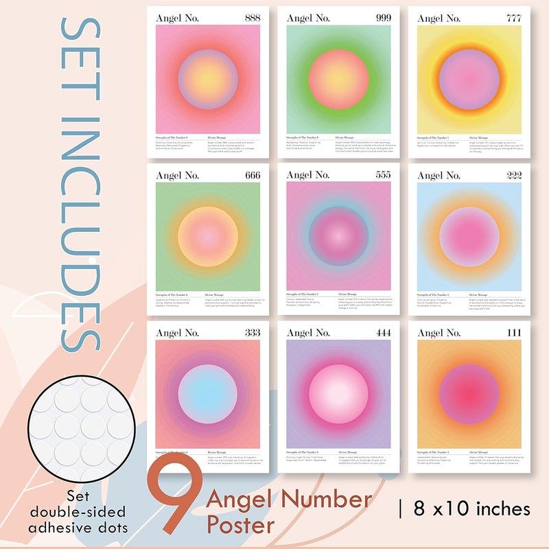 97 Decor Angel Number Poster - Aura Poster Aesthetic, Spiritual Posters, Gradient Angel Numbers Print, Pink Aura Balance Energy Pictures, Colorful Aura Wall Art for Bedroom (8x10 UNFRAMED) - Image 2