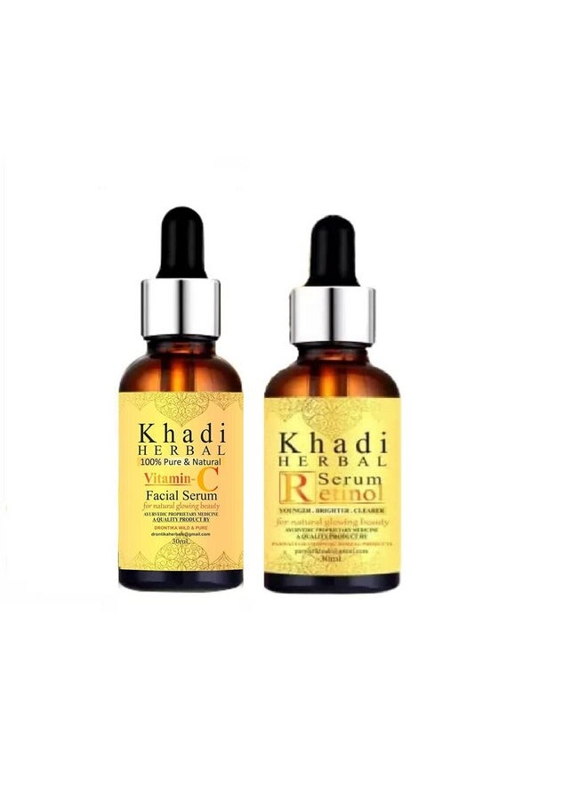 Khadi Herbal - Herbigiri Herbal Face Care Combo Of Vitamin C And Retinol Face Serum Natural Day And Night Serum For Glowing Skin Pigmentation & Dry Skin 30Ml+30Ml Combo Pack - Image 1