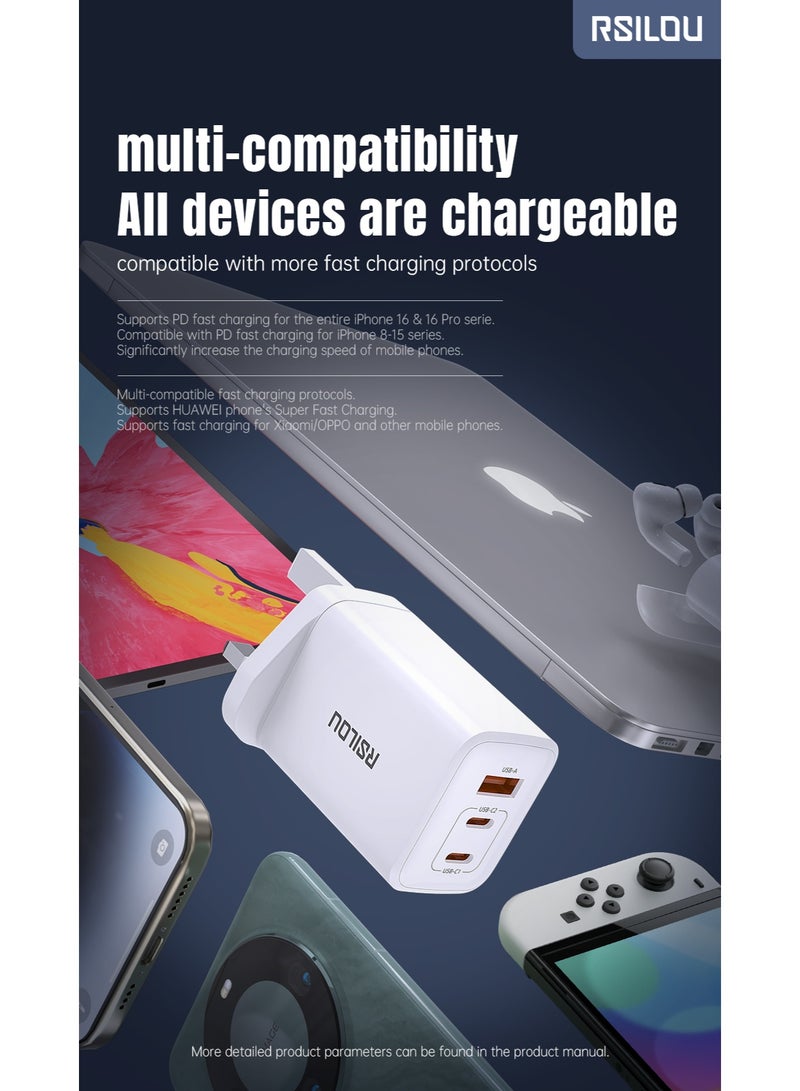 rsilou RSILOU - 65W Three Port (1A2C) fast charging wall charger capable of charging mobiles and laptops(Cable not included) - Image 1