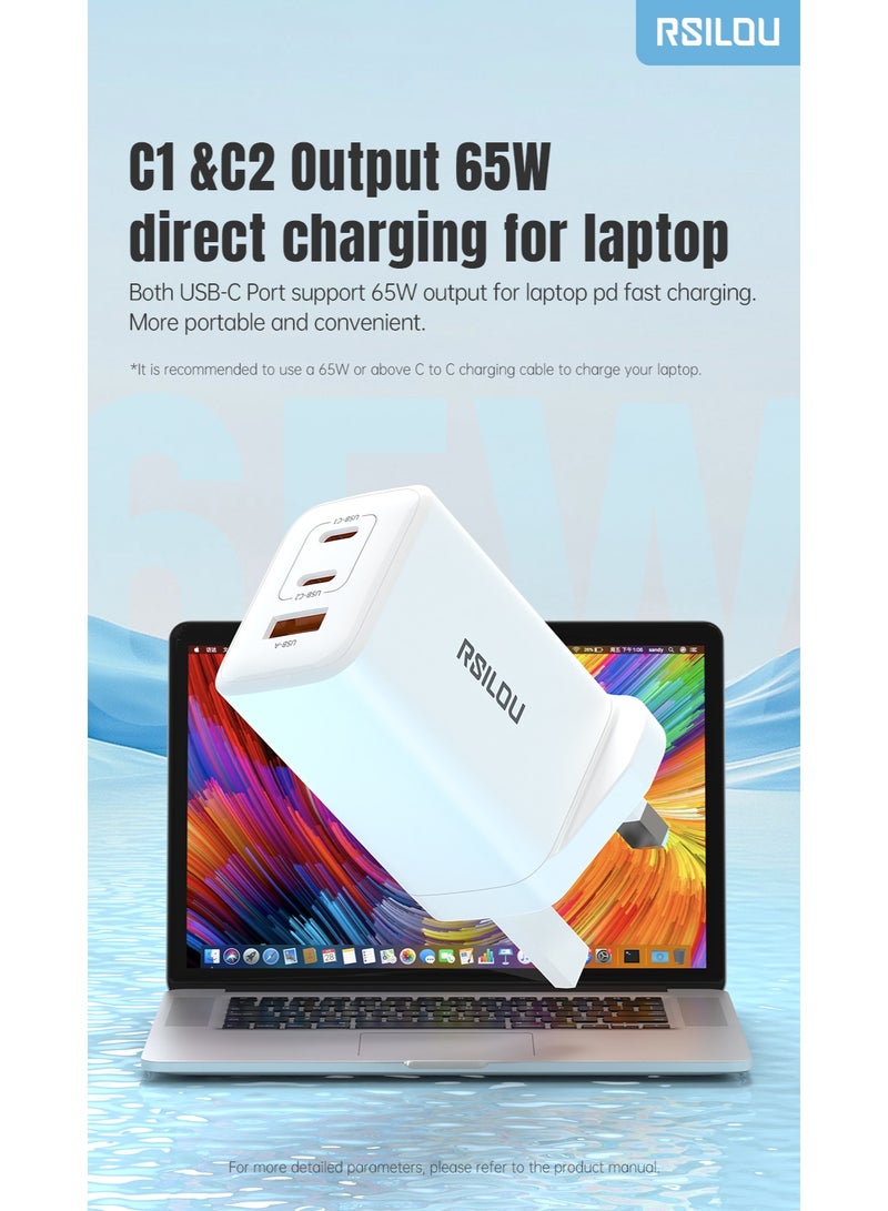 rsilou RSILOU - 65W Three Port (1A2C) fast charging wall charger capable of charging mobiles and laptops(Cable not included) - Image 3