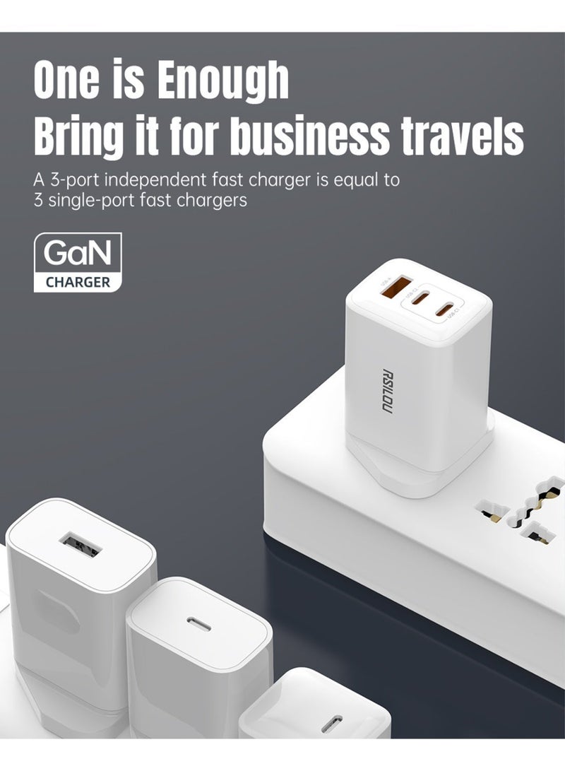 RSILOU - R4291 65W 3-Port Fast Charging Wall Charger (1A + 2C) | Supports Laptop & Mobile Charging | Compact & Travel-Friendly - Image 3