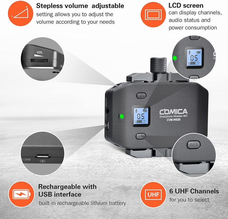 COMICA CVM-WS50(H) Wireless Microphone for Smartphone - Handheld Mic for iPhone/Android, Ideal for Interviews, Vlogging, and Live Streaming - Image 5