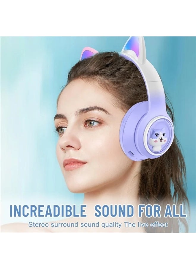M31 Bluetooth Headphones: High-quality stereo sound with RGB lighting, supports TF card and FM radio, foldable, comfortable for extended use, purple