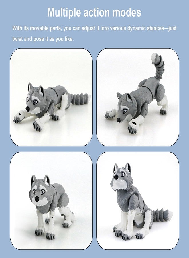 LehuoMaker 3D Printed Animals Wolf, Flexible Articulated Poseable 3D Printed Animals - Fidget Desk Pets Gift Classroom Rewards Toys - Image 3