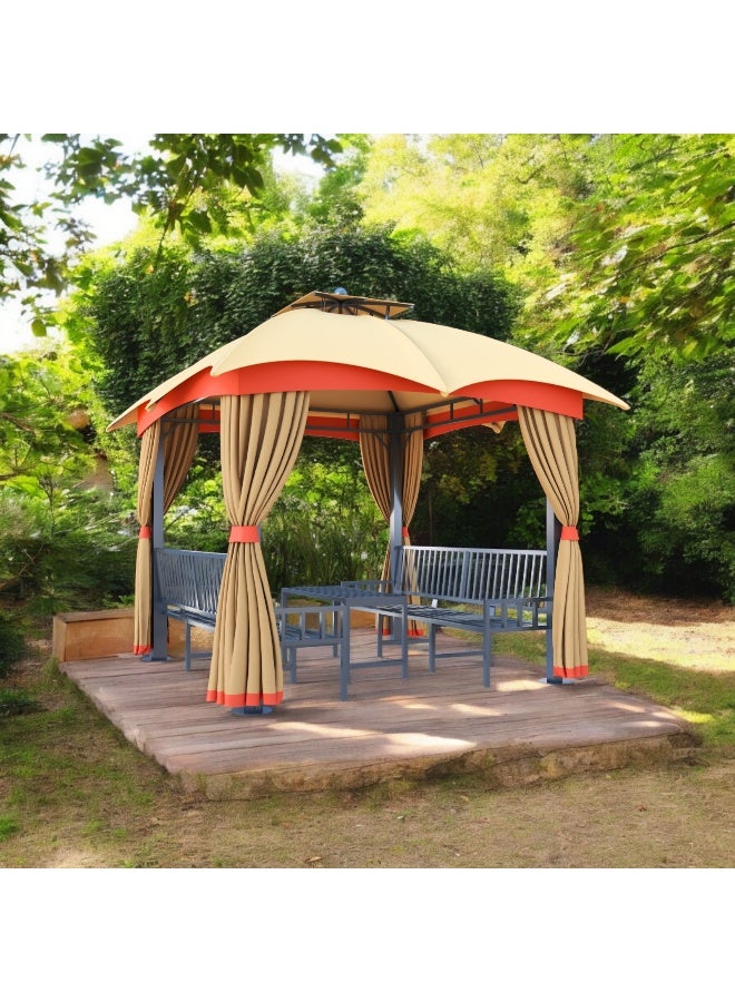 Pan Home Romiro 3X3 M Gazebo With Seating - Beige & Orange - Image 5