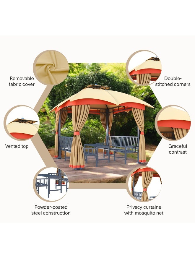 Pan Home Romiro 3X3 M Gazebo With Seating - Beige & Orange - Image 2