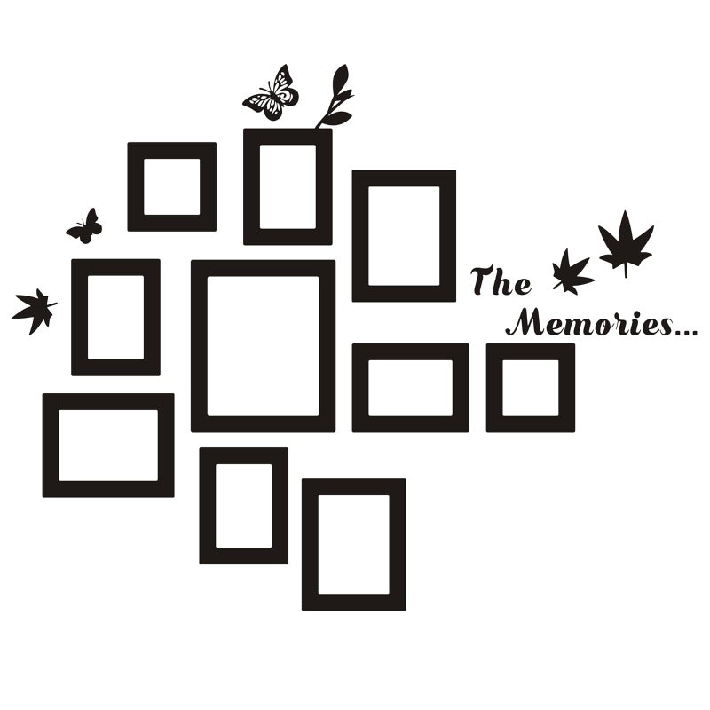 10 Pcs Picture Frames Wall Decal The Memories Vinyl Stickers Removable Photo Frame Butterflies Leaves Art DIY Sticker Mural for Bedroom Playroom Living Room Office Home Window Door Decoration