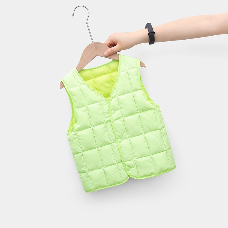 2021 Fall Winter Kids Padded Vest Warm Sleeveless Jacket Light green