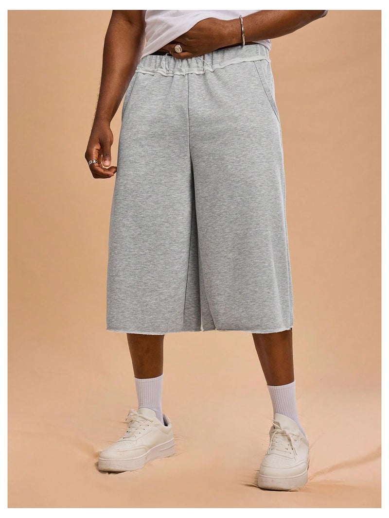 OYOANGLE Men's Gym Sweat Shorts Hip Hop Solid Below Knee Loose Basketball Athletic Capri Shorts with Pockets Grey Large - Image 3