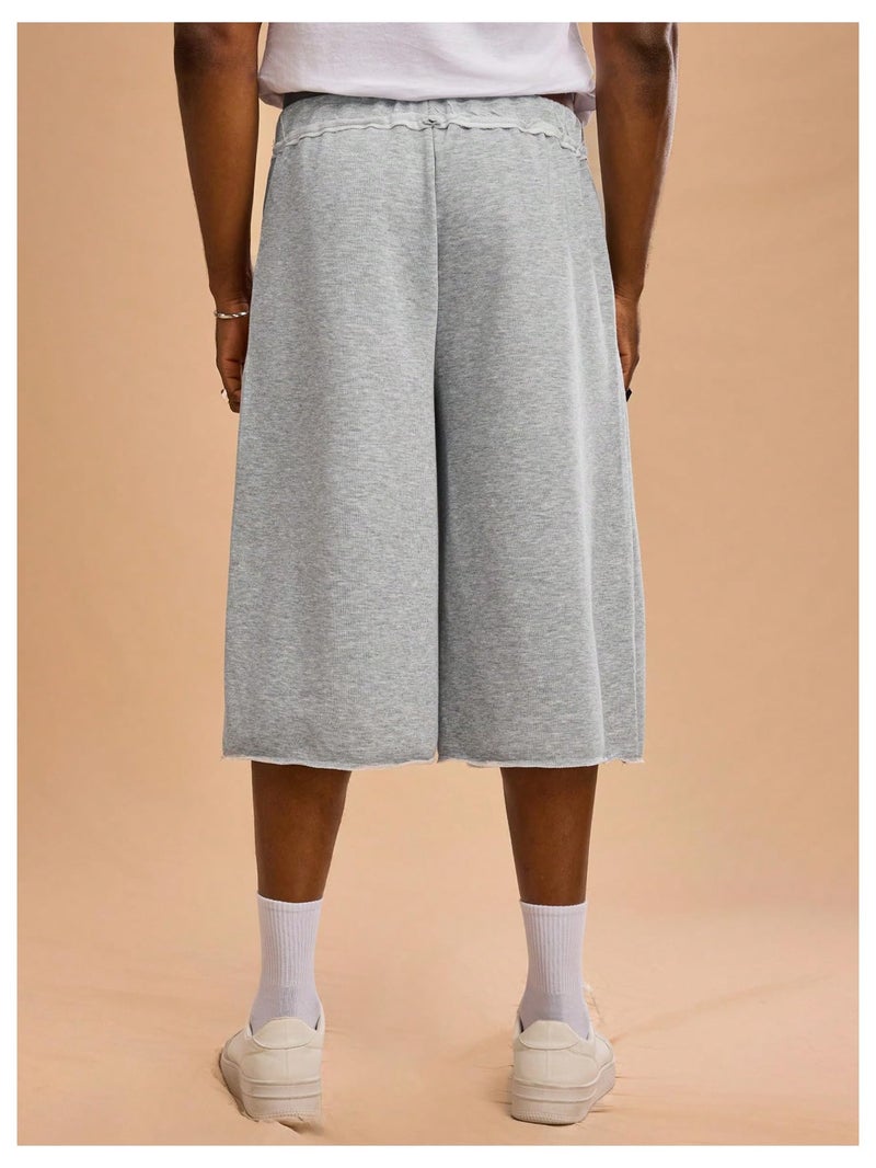 OYOANGLE Men's Gym Sweat Shorts Hip Hop Solid Below Knee Loose Basketball Athletic Capri Shorts with Pockets Grey Large - Image 2