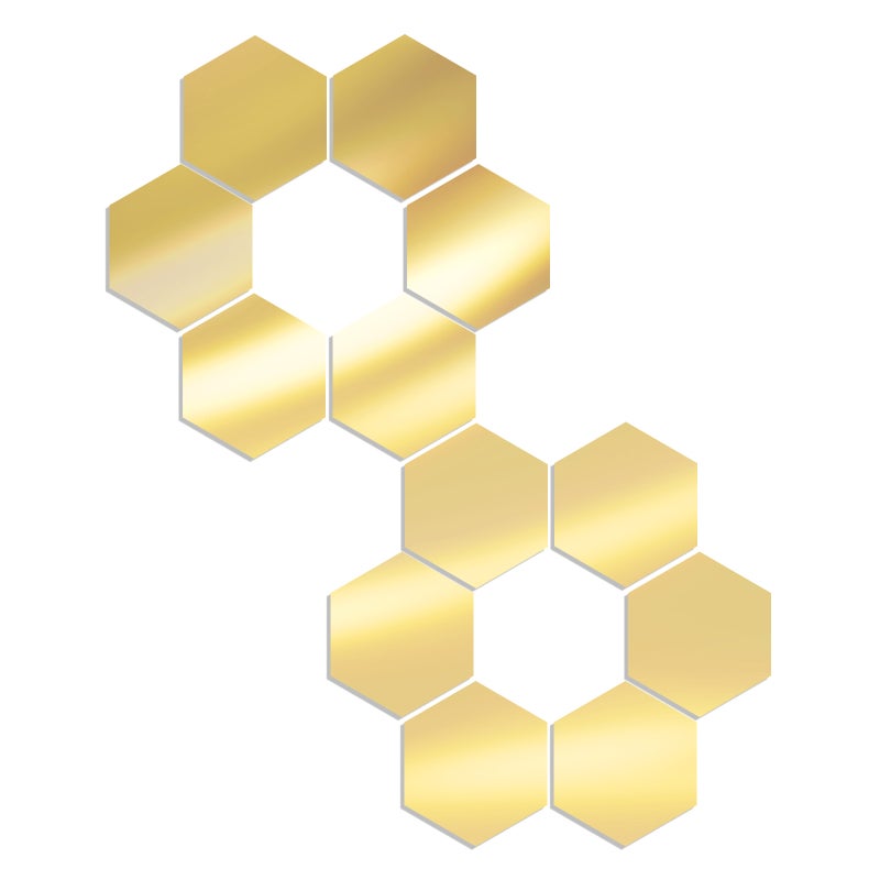 Hexagon Mirror Wall Decals: 12PCS Gold 10CM Side Length - Scratch-resistant Protective Film Removable Mirror Sticker for Living Room Office Home Decor - Image 2