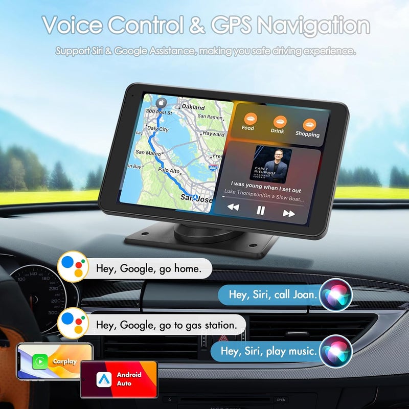 Yongeid Portable Wireless Carplay Car Stereo with 7" HD Touchscreen, Backup Camera, Bluetooth, GPS, and Android Auto - Image 3