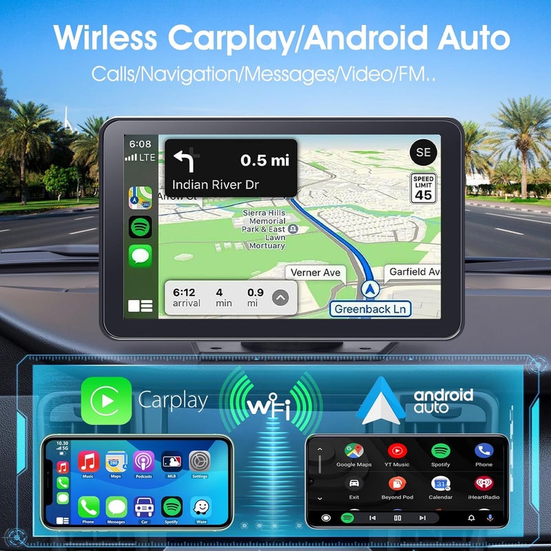 Yongeid Portable Wireless Carplay Car Stereo with 7" HD Touchscreen, Backup Camera, Bluetooth, GPS, and Android Auto - Image 2