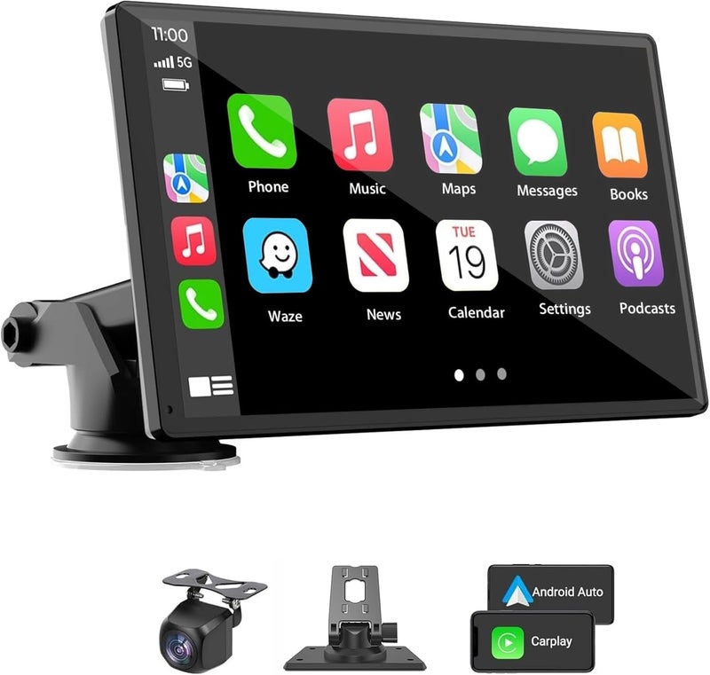 Yongeid Portable Wireless Carplay Car Stereo with 7" HD Touchscreen, Backup Camera, Bluetooth, GPS, and Android Auto - Image 1