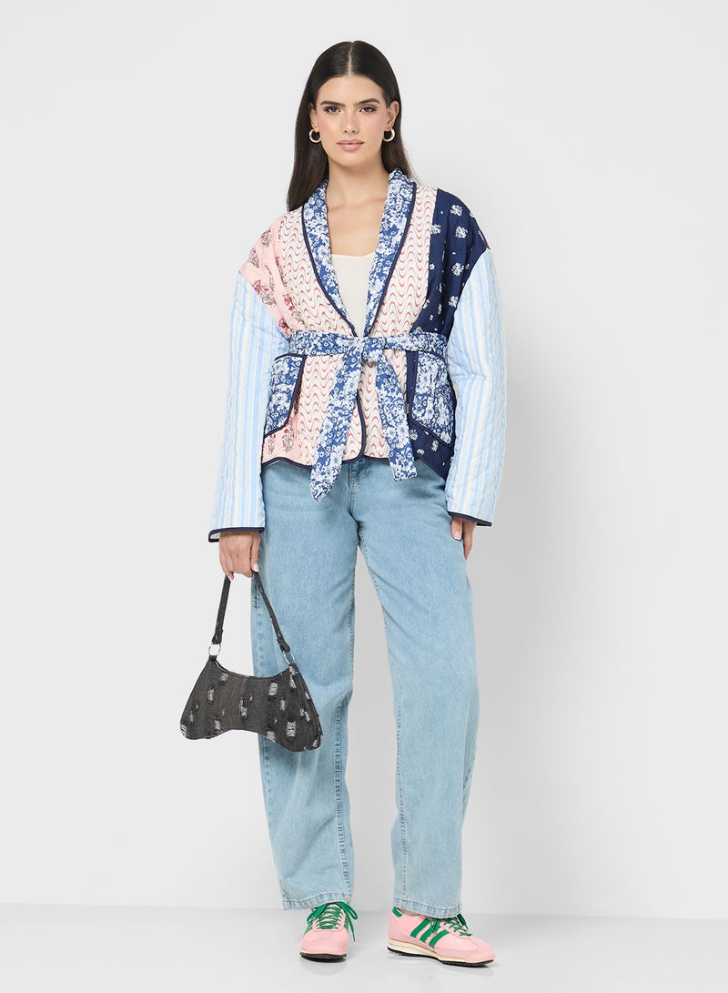 جينجر جاكيت مبطن بتطريز الزهور مع حزام - Image 4