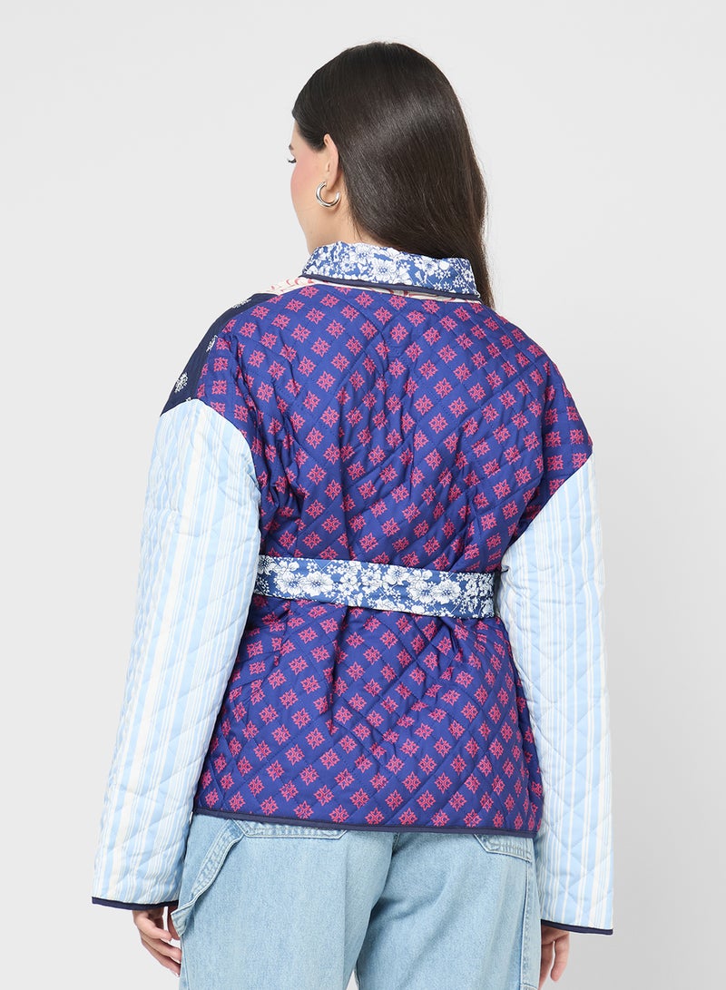 جينجر جاكيت مبطن بتطريز الزهور مع حزام - Image 2