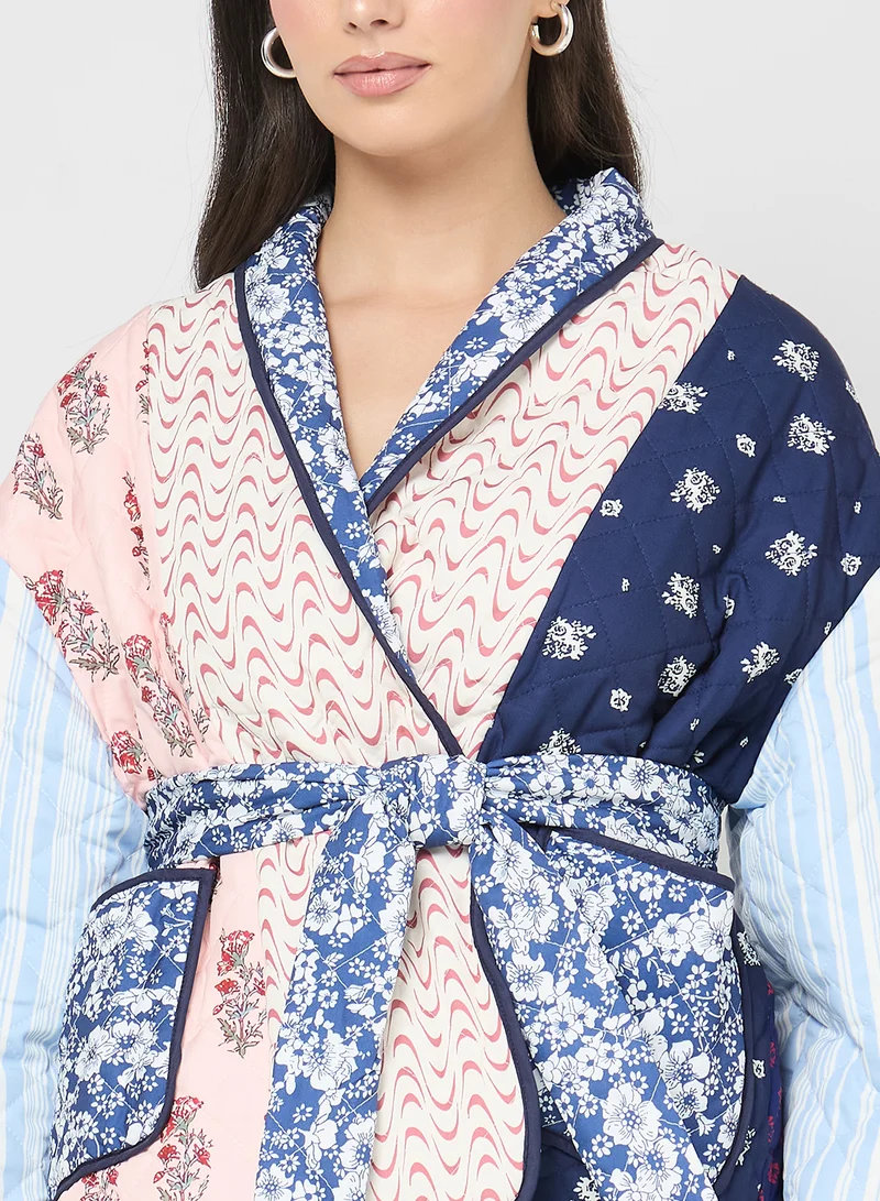 Ginger Floral Patchwork Quilted Jacket with Belt