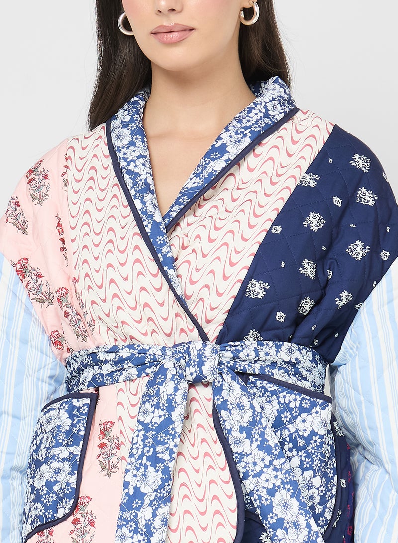 جينجر جاكيت مبطن بتطريز الزهور مع حزام - Image 3