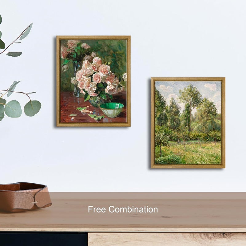 Pyradecor Vintage Canvas Wall Art Retro Natural Wood Framed Home Decor White Roses Canvas Prints Mid Century Wall Decor for Living Room Office Farmhouse Kitchen Decorations AH1108-2025NW - Image 5