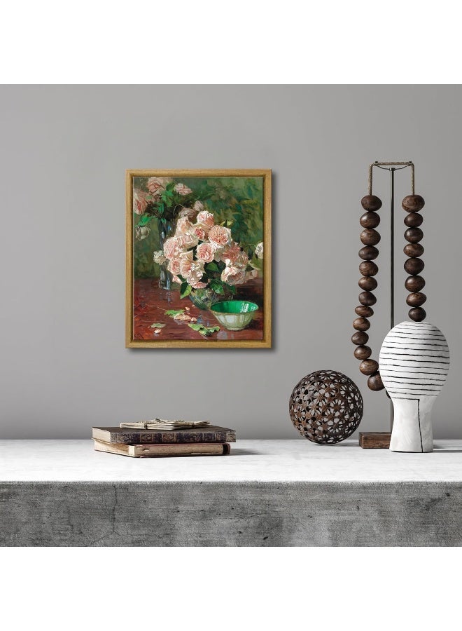 Pyradecor Vintage Canvas Wall Art Retro Natural Wood Framed Home Decor White Roses Canvas Prints Mid Century Wall Decor for Living Room Office Farmhouse Kitchen Decorations AH1108-2025NW - Image 2